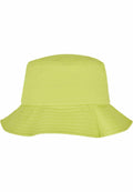Against a plain white background, the YP039 from Flexfit By Yupoong is displayed: a bright yellow bucket hat featuring a wide, downward-sloping brim made from lightweight, smooth fabric, perfect for casual wear.