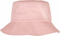 Introducing the YP039 by Flexfit By Yupoong, a light pink bucket hat featuring a wide brim and crafted with a soft fabric texture. It showcases stitching details on the brim and offers a simple, unadorned design.