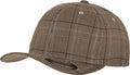 A Flexfit By Yupoong YP041 baseball cap featuring a plaid pattern in shades of brown and beige.