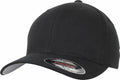 A YP045 by Flexfit By Yupoong, featuring a black color, curved brim, and a sticker on the front.