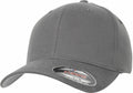 A YP045 by Flexfit By Yupoong, featuring a grey color, curved brim, and a sticker on the front.