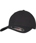 The YP053 from Flexfit By Yupoong is a black baseball cap featuring a curved brim and a textured pattern, complete with a sticker on the brim.