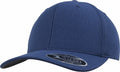 A Flexfit By Yupoong blue baseball cap, model YP062, with a curved brim and a front sticker.