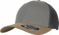 A gray and brown YP063 baseball cap by Flexfit By Yupoong, featuring a mesh back and a "110" sticker on the brim.