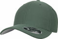 A Yupoong Flexfit YP064 green textured baseball cap featuring a curved brim and a sticker on the front.