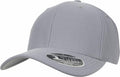 Flexfit By Yupoong's YP064 baseball cap features a gray color, curved brim, and a sticker on the front.