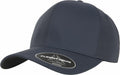 A dark blue YP067 Flexfit By Yupoong cap featuring a curved brim and a front sticker.