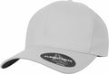 A plain light gray baseball cap marked with the "YP067" product name from Flexfit By Yupoong features a sticker on the brim that reads "Flexfit Delta.