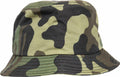 Flexfit By Yupoong bucket hat in camouflage pattern with shades of green, brown, and black. Product name: YP068.