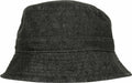 A Flexfit By Yupoong YP070 denim bucket hat in dark gray is displayed against a plain white background.