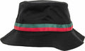 The YP072 by Flexfit By Yupoong is a black bucket hat featuring a green and red striped band.