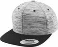 A Flexfit By Yupoong YP088 snapback cap in gray and black, featuring a sticker on the brim.