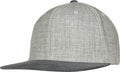 Presenting the YP090 by Flexfit By Yupoong: a stylish two-tone cap featuring a textured grey crown paired with a dark grey flat brim.