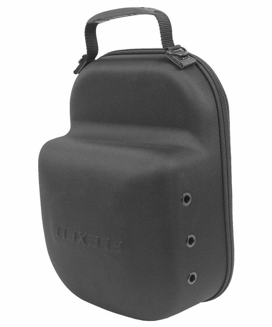 A black hard-shell carrying case with a zipper closure and a small handle on top. The case features the brand name "Flexfit By Yupoong" embossed on the front and is called "YP101.