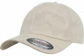 A YP110 beige baseball cap by Flexfit By Yupoong, featuring a curved brim and a front label.