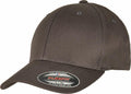 A dark gray YP113 baseball cap from Flexfit By Yupoong, featuring a curved brim and a Flexfit label on the visor.