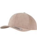 A Flexfit By Yupoong YP123 beige baseball cap with a curved brim.