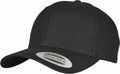 The YP138 by Flexfit By Yupoong is a black adjustable baseball cap featuring a curved brim and a sticker on the brim.