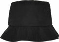 The YP139 by Flexfit By Yupoong is a plain black bucket hat featuring a wide, downward-sloping brim.