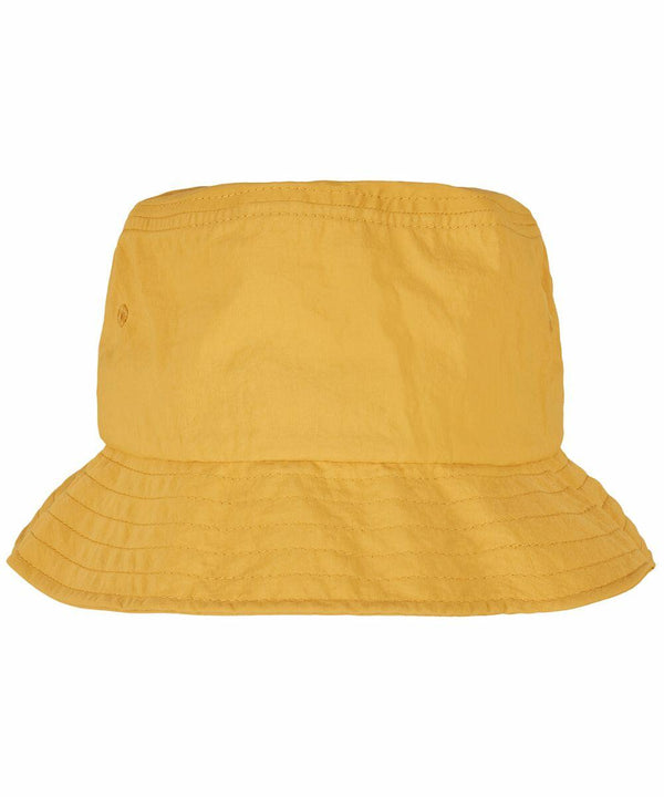 A yellow bucket hat with a wide, slightly downturned brim and visible stitch lines, the YP139 by Flexfit By Yupoong.