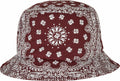 Flexfit By Yupoong's bucket hat, model YP140, features a brown design with a white paisley bandana pattern.
