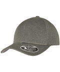 A grey baseball cap with a curved brim and a sticker on the brim displaying "110" and "YP153 by Flexfit By Yupoong.
