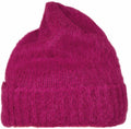 The YP155 by Flexfit By Yupoong is a vibrant pink knitted wool beanie featuring a folded brim.