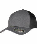A grey and black Flexfit By Yupoong YP157 cap with a curved brim and mesh back, featuring a label on the brim showing size XL and brand details.