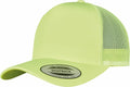 The YP163 from Flexfit By Yupoong is a neon green snapback hat featuring a mesh back and a sticker on the brim.