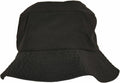 The YP167 by Flexfit By Yupoong is a plain black bucket hat with a wide brim.