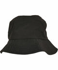A plain black bucket hat with a wide brim and simple stitching, the YP167 from Flexfit By Yupoong.