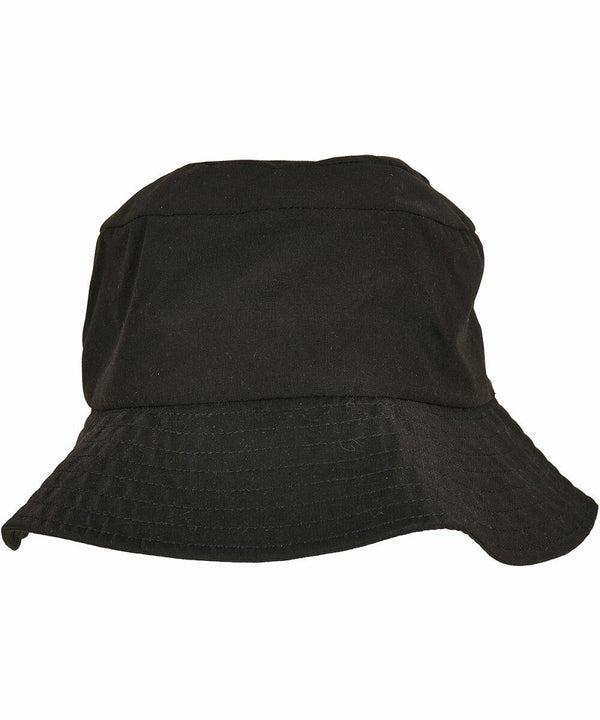 A plain black bucket hat with a wide brim and simple stitching, the YP167 from Flexfit By Yupoong.