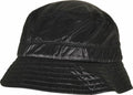 Flexfit By Yupoong's YP168 is a black shiny bucket hat featuring a quilted texture.