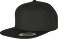 A YP171 by Flexfit By Yupoong snapback hat in black, featuring a flat brim and textured pattern.