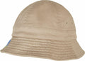 Introducing the Flexfit By Yupoong YP173, a beige bucket hat featuring a wide, downward-sloping brim and intricate stitched detailing.