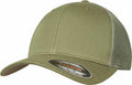 Flexfit By Yupoong's YP179 features an olive green baseball cap with a mesh back and a curved brim.