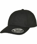 A black Flexfit By Yupoong cap with a sticker on the bill that reads "YP184 Tech 110 One Ten.