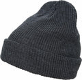 Flexfit By Yupoong's YP193 is a dark gray, knitted beanie with a folded brim, showcased against a white background.