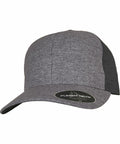 A gray and black Flexfit By Yupoong YP194 hat with a slightly curved brim, shown on a white background.