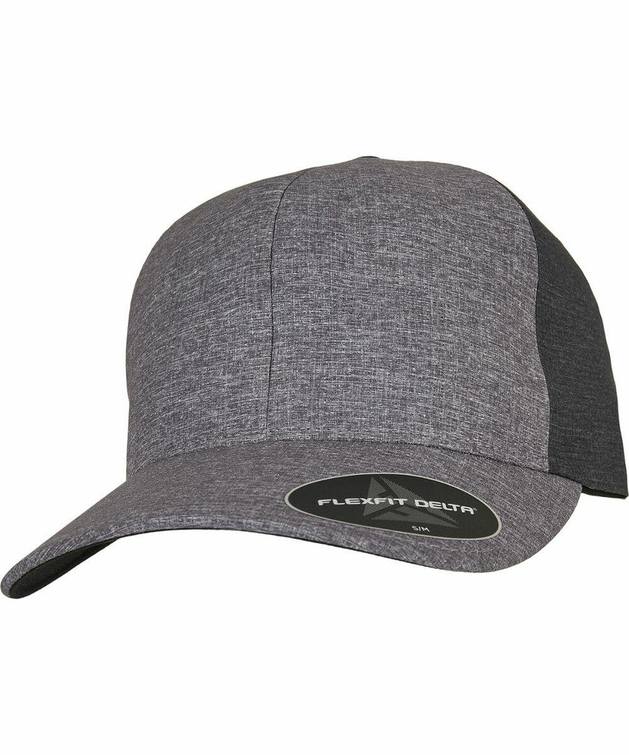 A gray and black Flexfit By Yupoong YP194 hat with a slightly curved brim, shown on a white background.