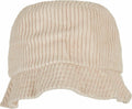 Flexfit By Yupoong's YP197 features a bucket hat with corduroy fabric, a wide brim, and vertical ridges in beige.