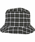 A black and white checkered bucket hat with a wide, downward-sloping brim, the YP198 by Flexfit By Yupoong.