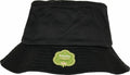 Flexfit By Yupoong's YP203 black bucket hat features a green organic cotton "breathe again" tag on the front.