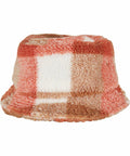 A Flexfit By Yupoong YP205 with a checkered pattern in shades of red, white, and brown made of a fuzzy, textured material.