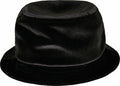 The Flexfit By Yupoong YP206 features a front view of a black velvet bucket hat with a wide brim.