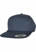 The Flexfit By Yupoong YP207 snapback cap in dark blue features a flat brim and a braided band above the visor.