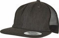 Introducing the YP209 by Flexfit By Yupoong: a dark green snapback cap featuring mesh back panels and a flat brim, with a stylish sticker on the front.