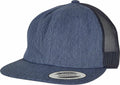 The YP209 by Flexfit By Yupoong is a blue snapback cap featuring a black mesh back and a flat brim.