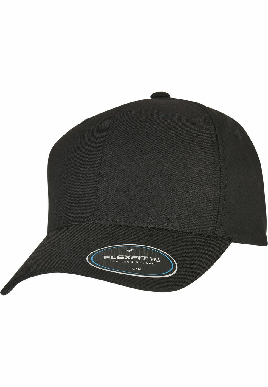 Black YP217 baseball cap by Flexfit By Yupoong, featuring a curved brim and a Flexfit sticker on the front.