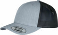 The YP237 by Flexfit By Yupoong is a baseball cap featuring a curved brim. It has a solid gray front panel and black mesh at the back, with a Snapback sticker attached to the brim.
